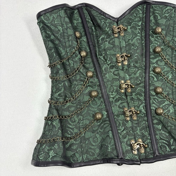 Charmian Green Gold Ornate Corset Whimsigoth Steampunk Regency Boustier Women XL - Picture 2 of 15